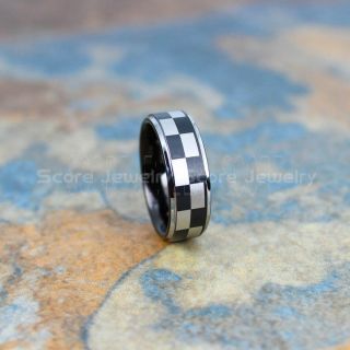 Racing Ring, Racing Flag Ring, Checkered Flag Ring, Chequered Flag Ring, Black Tungsten Ring, Auto Racing Ring, Black Wedding Band, Black Tungsten Ring