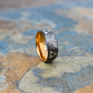 Zelda Ring, Gamer Ring, Legend of Zelda Ring, Zelda Wedding Ring, Zelda Wedding Band, Gunmetal Tungsten Ring, Gunmetal Wedding Band