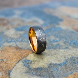 Marlin Ring, Marlin Jewelry, Fishing Ring, Fish Hook Ring, Gunmetal Tungsten Ring, Gunmetal  Wedding Band, Hunting Ring, Fish Hooks Wedding Band