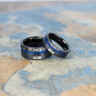 Gamer Rings, Couple Ring Set, Player 1 Player 2 Rings, Controller Rings, Black Gamer Wedding Rings, Black Tungsten Gamer Wedding Bands, Black Tungsten Rings, Black Wedding Bands, Gamer Jewelry