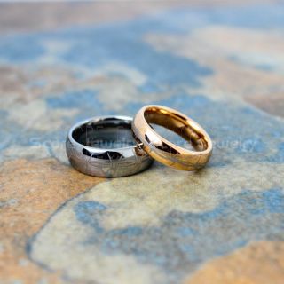 Barb Wire Ring, Barb Wire Jewelry, 2 Piece Couple Set 8mm & 6mm Tungsten Bands with Domed Edge and Polished Finish Barb Wire Pattern Wedding Bands 
