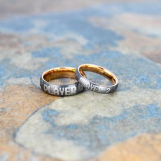 Player 1 Player 2 Rings, Gamer Rings, Gunmetal Tungsten Rings, Gunmetal Wedding Bands, Couple Ring Set Gamer Rings, Gunmetal Gamer Rings