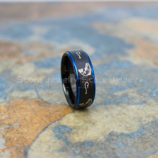 Trout Ring Fishing Ring, Fish Hook Ring, Trout Jewelry, Trout Fishing Ring, Black Ring, Black Tungsten Ring, Black Wedding Band, Hunting Ring, Fish Hooks Wedding Band