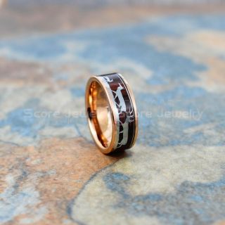 Deer Hunting Ring, Elk Hunting Ring, Deer Hunting Tungsten Ring, Koa Wood Ring with Deer Family Inlay Tungsten Wood Ring Buck Ring Doe Ring Deer Wedding Ring