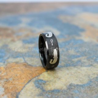 Catfish Ring, Catfish Jewelry, Fishing Ring, Fishing Jewelry, Black Tungsten Ring, Black Wedding Band, Hunting Ring, Fish Hooks Ring, Black Ring