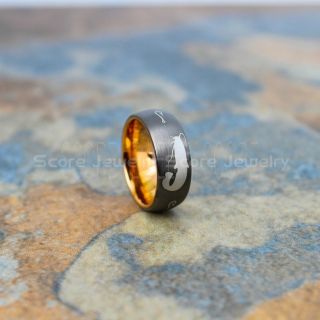 Fishing Ring, Catfish Ring, Gunmetal Tungsten Ring, Gunmetal Wedding Band, Hunting Ring, Fish Hooks Ring, Gunmetal Ring