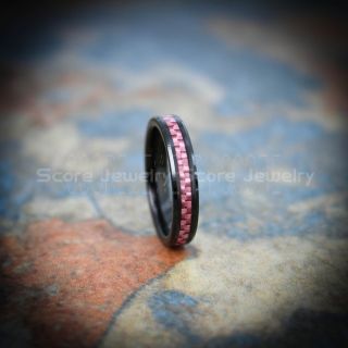 Black Tungsten Ring, Black Wedding Band, Black Tungsten Ring with Pink Carbon Fiber Inlay, Black Tungsten Wedding Band