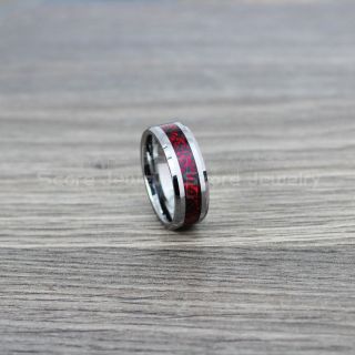 Dragon Ring, Dragon Inlay Ring, Celtic Ring, Silver Tungsten Ring, Silver Wedding Band, Silver Tungsten Ring with Red Carbon Fiber and Black Celtic Dragon Inlay Ring