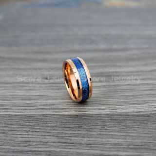 Dragon Ring, Dragon Inlay Ring, Celtic Ring, 14K Rose Gold Tungsten Ring, Rose Gold Wedding Band, Rose Gold Tungsten Ring with Blue Carbon Fiber and Blue Celtic Dragon Inlay Ring