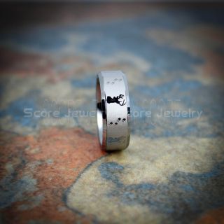 Deer Ring, Deer Tracks Ring, Deer Hunting Ring, Fishing Ring, Silver Tungsten Ring, Silver Wedding Band, Hunting Ring, Deer Hunting Wedding Band, Deer Tracks Ring