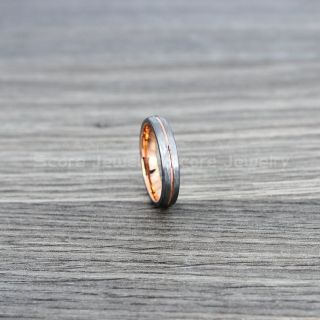 Silver Tungsten Ring, Silver Tungsten Wedding Band with 14K Rose Gold Groove, Silver Wedding Band, Silver Wedding Ring, Silver Tungsten Wedding Band