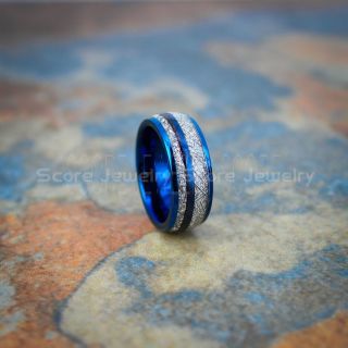 Meteorite Ring, Blue Tungsten Band with Meteorite Inlay, Meteorite Wedding Band, Meteorite Wedding Ring, Blue Tungsten Ring, Blue Wedding Band