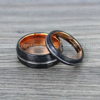 2 Piece Couple Set Wedding Rings, Black Wedding Bands, Black Hammered Tungsten Bands, Black Wedding Rings, Black Tungsten Wedding Rings