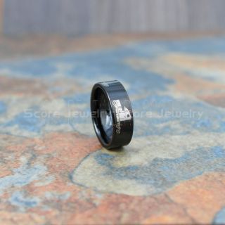 Freightliner Ring, Truck Driver Ring, Trucker Ring, Black Tungsten Ring, Trucker Jewelry, Truck Driver Wedding Band, Black Tungsten Band, Black Wedding Ring