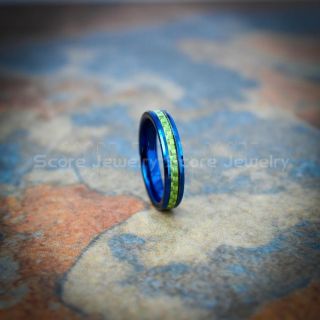 Blue Tungsten Ring, Green Tungsten Ring, Blue Wedding Band, Blue Tungsten Ring with Green Carbon Fiber Inlay, Blue Tungsten Wedding band