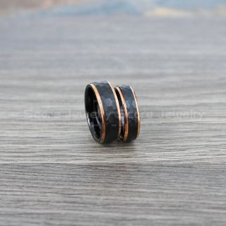 Hammered Rings, 2 Piece Couple Set Wedding Rings, Black Wedding Bands, Black Hammered Tungsten Bands, Black Wedding Rings, Black Tungsten Wedding Rings