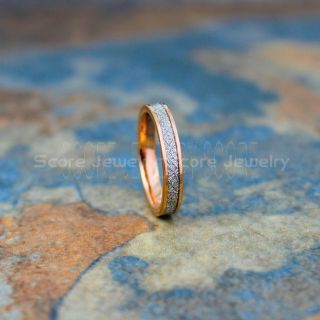 Meteorite Ring, 14K Rose Gold Tungsten Band with Meteorite Inlay, Meteorite Wedding Band, Meteorite Wedding Ring, Rose Gold Tungsten Ring, Rose Gold Wedding Band
