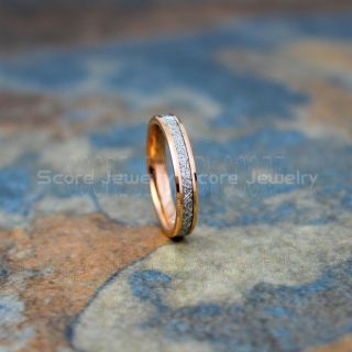 Meteorite Ring, 14K Rose Gold Tungsten Band with Meteorite Inlay, Meteorite Wedding Band, Meteorite Wedding Ring, Rose Gold Tungsten Ring, Rose Gold Wedding Band