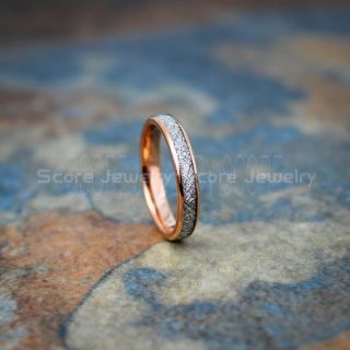 Meteorite Ring, 14K Rose Gold Tungsten Band with Meteorite Inlay, Meteorite Wedding Band, Meteorite Wedding Ring, Rose Gold Tungsten Ring, Rose Gold Wedding Band