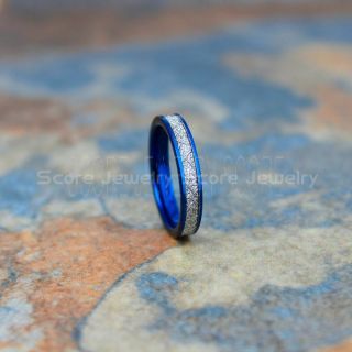 Meteorite Ring, Blue Tungsten Band with Meteorite Inlay, Meteorite Wedding Band, Meteorite Wedding Ring, Blue Tungsten Ring