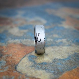 Fishing Ring, Fish Hook Ring, Silver Tungsten Ring, Silver Wedding Band, Hunting Ring, Fish Hooks Wedding Band, Hunting Wedding Band