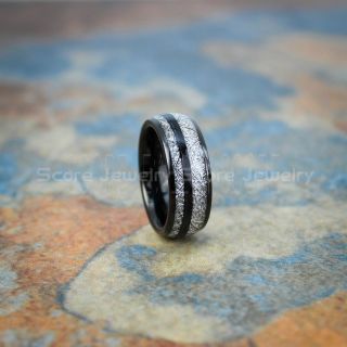 Meteorite Ring, Meteorite Wedding Ring, Black Tungsten Band with Meteorite Inlay, Meteorite Wedding Band, Meteorite Wedding Ring, Black Tungsten Ring