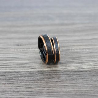 Hammered Rings, 2 Piece Couple Set Wedding Rings, Black Wedding Bands, Black Hammered Tungsten Bands, Black Wedding Rings, Black Tungsten Wedding Rings
