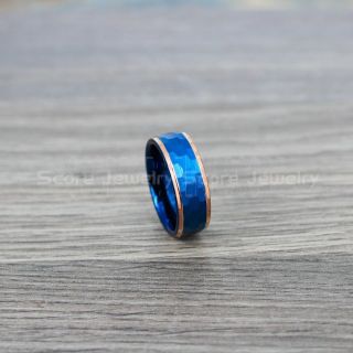 Hammered Tungsten Ring, Blue Tungsten Wedding Band, Hammered Wedding Band, Blue Hammered Wedding Ring, Blue Wedding Ring