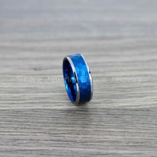 Hammered Tungsten Ring, Blue Tungsten Wedding Band, Hammered Wedding Band, Blue Hammered Wedding Ring, Blue Wedding Ring