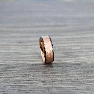 Hammered Ring, 14K Rose Gold Wedding Band, Rose Gold Hammered Tungsten Band, Rose Gold Wedding Ring, Rose Gold Tungsten Wedding Ring