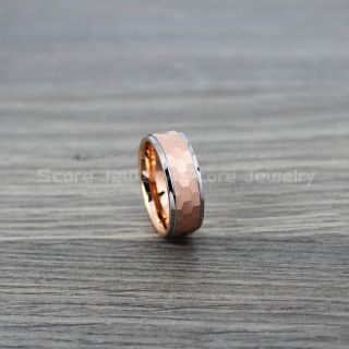 Hammered Ring, 14K Rose Gold Wedding Band, Rose Gold Hammered Tungsten Band, Rose Gold Wedding Ring, Rose Gold Tungsten Wedding Ring