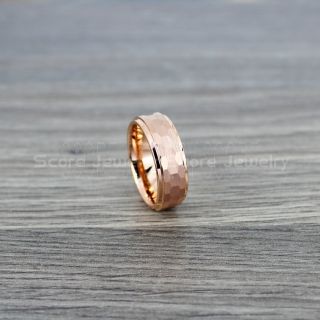 Hammered Ring, 14K Rose Gold Wedding Band, Rose Gold Hammered Tungsten Band, Rose Gold Wedding Ring, Rose Gold Tungsten Wedding Ring