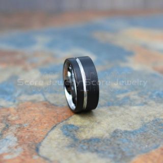 Black Tungsten Wedding Band Brushed Finish Off Center Groove, Black Tungsten Wedding Ring, Black Wedding Band