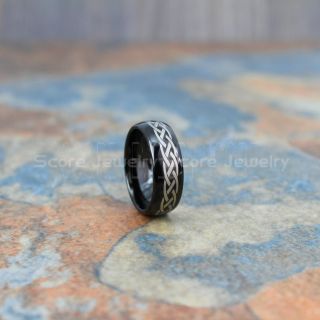 Celtic Knot Ring, Celtic Ring, Claddagh Ring, Celtic Claddagh Wedding Band with Celtic Knot Pattern, 8mm Black Tungsten Ring, Black Wedding Band, Black Tungsten Band