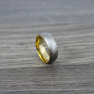 Damascus Steel Ring, Damascus Ring, Damascus Jewelry, Damascus Steel Wedding Ring, Damascus Steel Pattern Laser Engraved Tungsten Wedding Ring, Silver Wedding Band