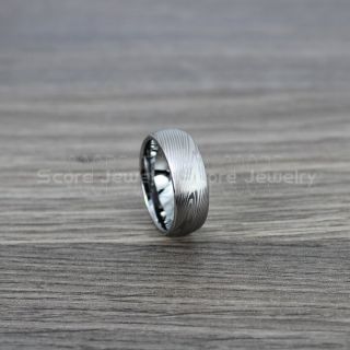 Damascus Steel Ring, Damascus Ring, Damascus Jewelry, Damascus Steel Wedding Ring, Damascus Steel Pattern Laser Engraved Tungsten Wedding Ring, Black Wedding Band