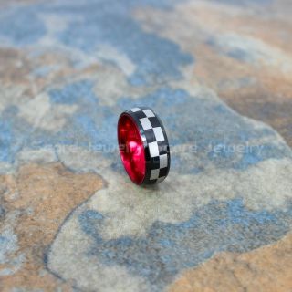Racing Ring, Racing Flag Ring, Checkered Flag Ring, Chequered Flag Ring, Black Tungsten Ring, Auto Racing Ring, Black Wedding Band, Black Tungsten Ring