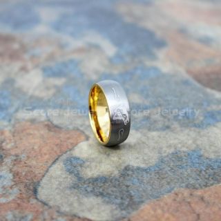 Fishing Ring, Fish Hook Ring, Bass Ring, Bass Fishing Ring, 14K Yellow Gold Ring, Yellow Gold Tungsten Ring, Yellow Gold Wedding Band, Hunting Ring, Fish Hooks Wedding Band