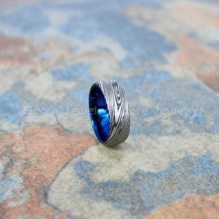 Damascus Steel Ring, Damascus Ring, Damascus Jewelry, Damascus Steel Wedding Ring, Damascus Steel Pattern Laser Engraved Tungsten Wedding Ring, Black Wedding Band