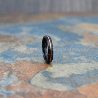 Rose Gold Ring, Rose Gold Wedding Band, Black Tungsten Ring, Black Tungsten Wedding Band with 14K Yellow Gold Groove, Black Wedding Band, Black Wedding Ring, Black Tungsten Wedding Band