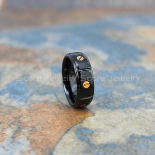 Black Tungsten Band with Step Edge and Brushed Black Exterior Tungsten Wedding Ring