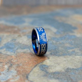 Legend of Zelda Ring, Zelda Wedding Ring, Zelda Wedding Band, Blue Tungsten Ring, Celtic Knot Ring, Blue Wedding Band
