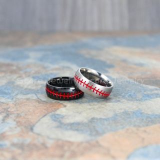 Baseball Rings, 2 Piece Couple Set Baseball Stitch Pattern Rings, 8mm Titanium Rings, Red Baseball Stitch Rings, Red Wedding Bands, Red Wedding Rings, Baseball Stitch Rings, Red Wedding Bands