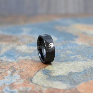 Elk Ring, Elk Hunting Ring, Deer Hunting Ring, Deer Hunting Jewelry, Deer Buck Ring, Elk in Forest Scene Ring, Deer Jewelry, Black Tungsten Band