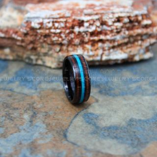 Turquoise Ring, Turquoise Wedding Band, Koa Wood Ring, Black Wedding Band, Black Tungsten Band, Turquoise Tungsten Wedding Ring, Koa Wood Tungsten Ring, Koa Wood Wedding Band