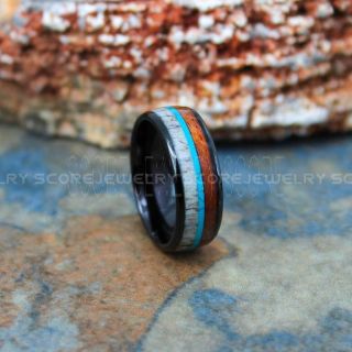 Turquoise Ring, Turquoise Wedding Band, Antler Ring, Antler Wedding Band, Koa Wood Ring, Black Tungsten Wedding Band, Turquoise Tungsten Wedding Ring, Koa Wood Tungsten Ring