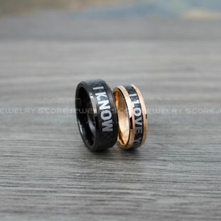 Star Wars Rings, Star Wars Jewelry, I Love You I Know Rings, 2 Piece Couple Set Star Wars Rings, Star Wars Wedding Bands, Matching I Love You I Know Rings, Black Wedding Rings, 14K Rose Gold Tungsten Bands, Star Wars Wedding Bands