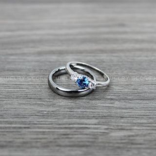 Silver Wedding Band, Silver Wedding Ring, 2 Piece Wedding Ring Set 4mm Silver Tungsten Band and 3mm .925 Sterling Silver Three Stone Engagement Ring