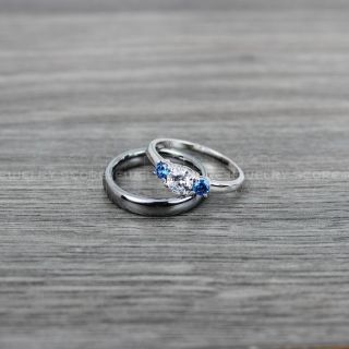 Silver Wedding Band, Silver Wedding Ring, 2 Piece Wedding Ring Set 4mm Silver Tungsten Band and 3mm .925 Sterling Silver Three Stone Engagement Ring