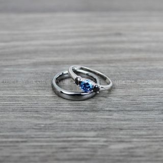 Silver Wedding Band, Silver Wedding Ring, 2 Piece Wedding Ring Set 4mm Silver Tungsten Band and 3mm .925 Sterling Silver Three Stone Engagement Ring